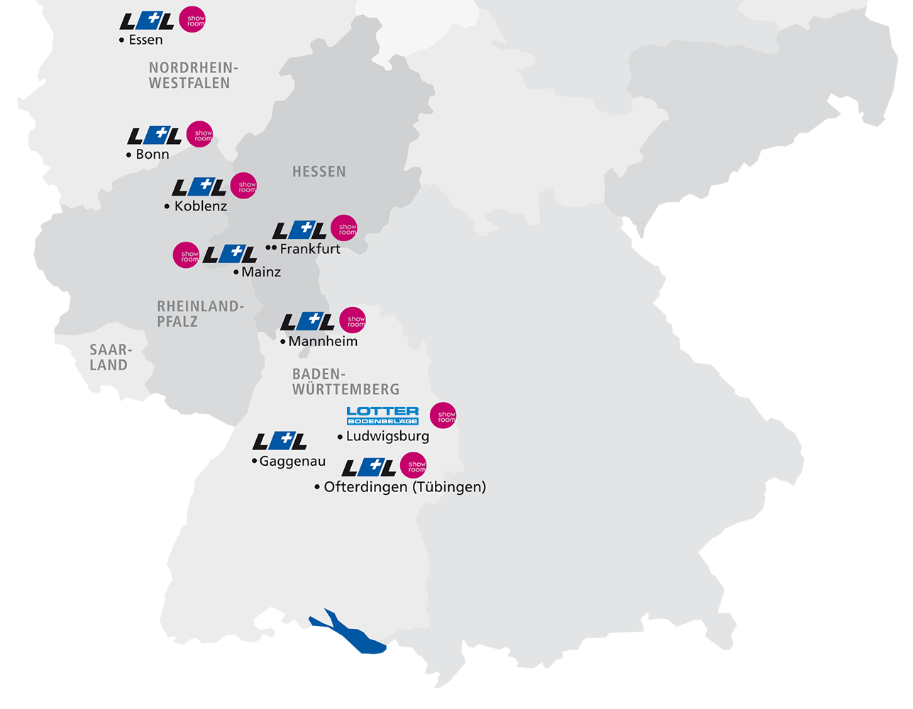 Karte-Standorte-LLG Standorte der Lotter + Liebherr Gruppe